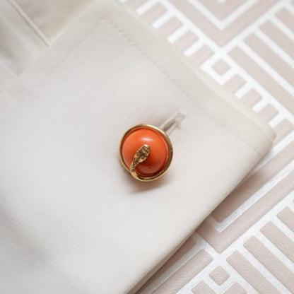 Antique Victorian Coral & Gold Snake Cufflinks