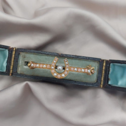 Antique Victorian Coral and Pearl Horseshoe Bangle Bracelet
