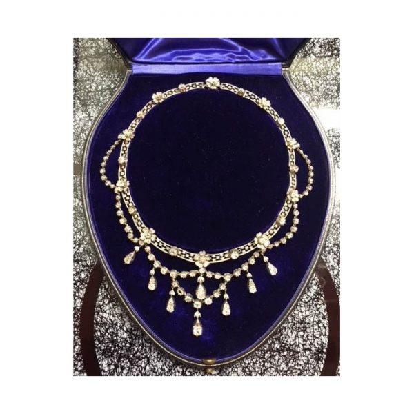 Antique Victorian Diamond Fringe Necklace, Silver and Gold