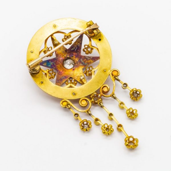 Antique Victorian Diamond Gold Enamel Brooch & Earrings Suite