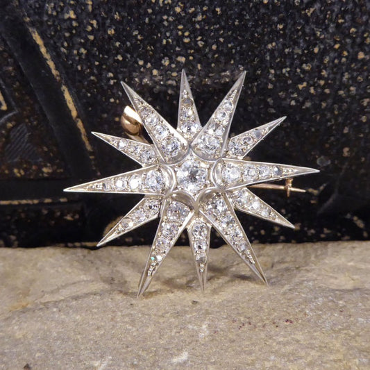 Antique Victorian Diamond Star Brooch Pendant and Hair Pin
