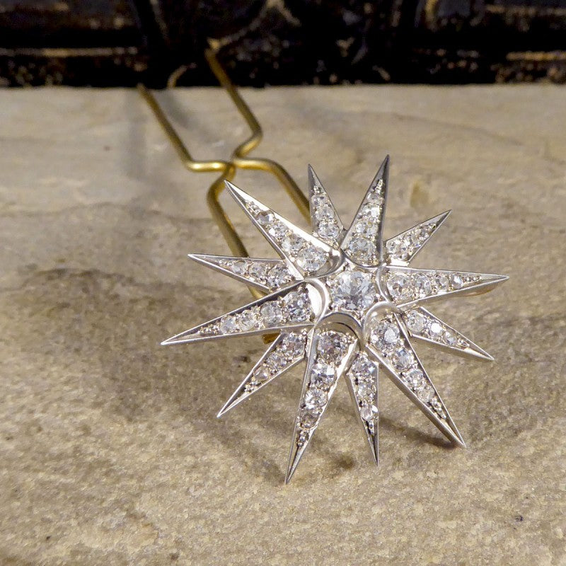 Antique Victorian Diamond Star Brooch Pendant and Hair Pin