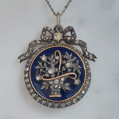 Antique Victorian Diamond and Bristol Glass Pendant Necklace
