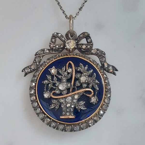 Antique Victorian Diamond and Bristol Glass Pendant Necklace