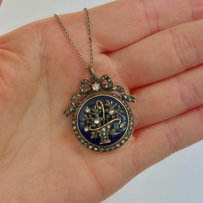 Antique Victorian Diamond and Bristol Glass Pendant Necklace