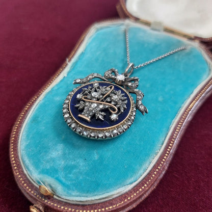 Antique Victorian Diamond and Bristol Glass Pendant Necklace
