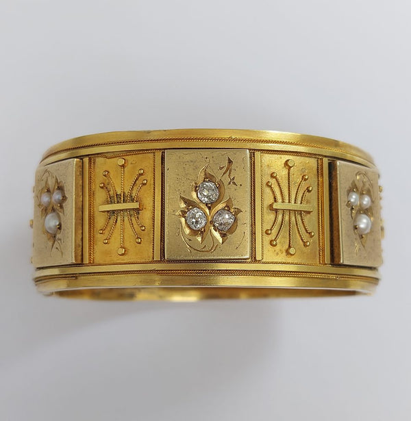 Antique Victorian Diamond and Pearl Bangle Bracelet