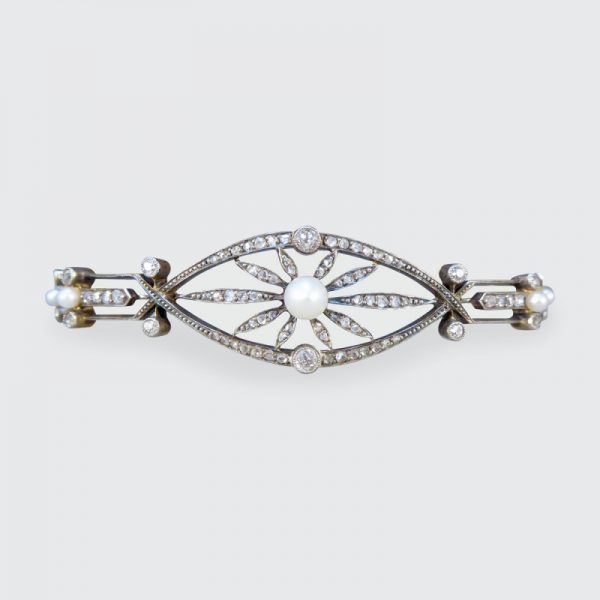 Antique Victorian Diamond and Pearl Panel Bracelet