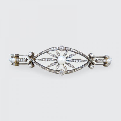 Antique Victorian Diamond and Pearl Panel Bracelet