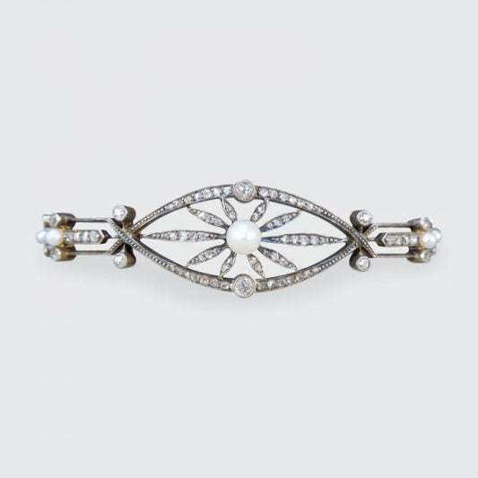 Antique Victorian Diamond and Pearl Panel Bracelet