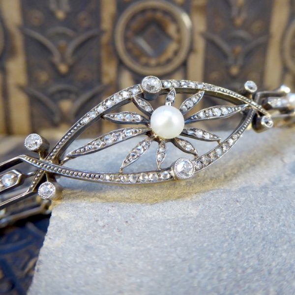 Antique Victorian Diamond and Pearl Panel Bracelet