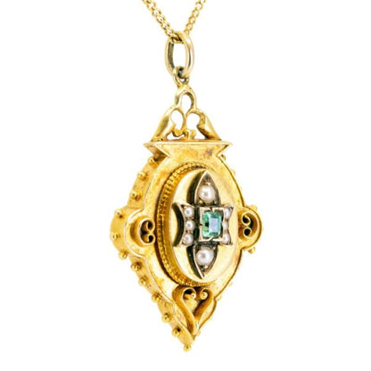 Antique Victorian Emerald & Pearl Gold Pendant