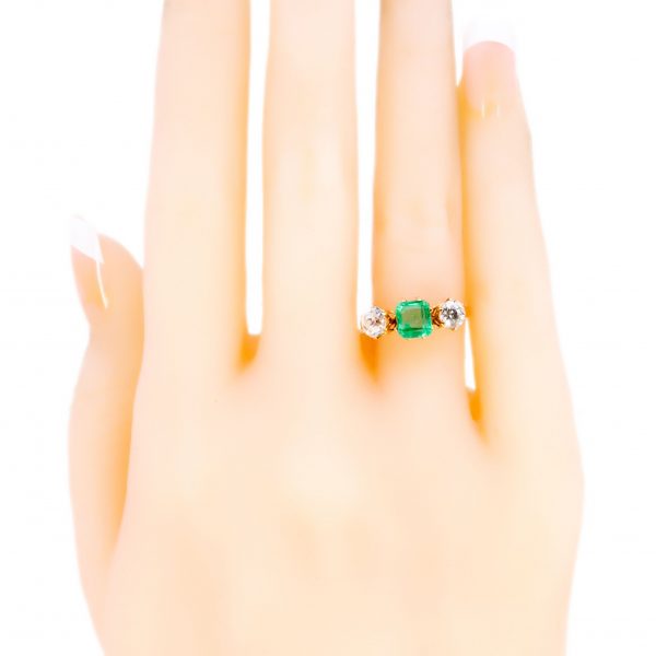 Antique Victorian Emerald and Diamond Three Stone Ring