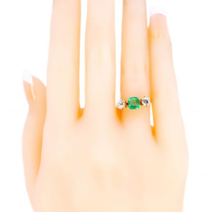 Antique Victorian Emerald and Diamond Three Stone Ring