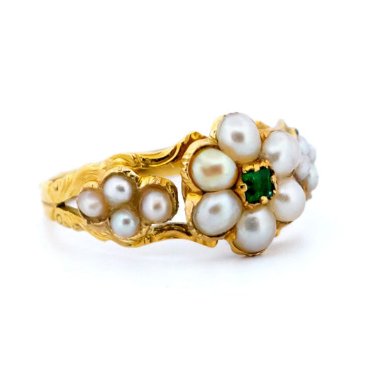 Antique Victorian Emerald and Pearl Cluster Ring
