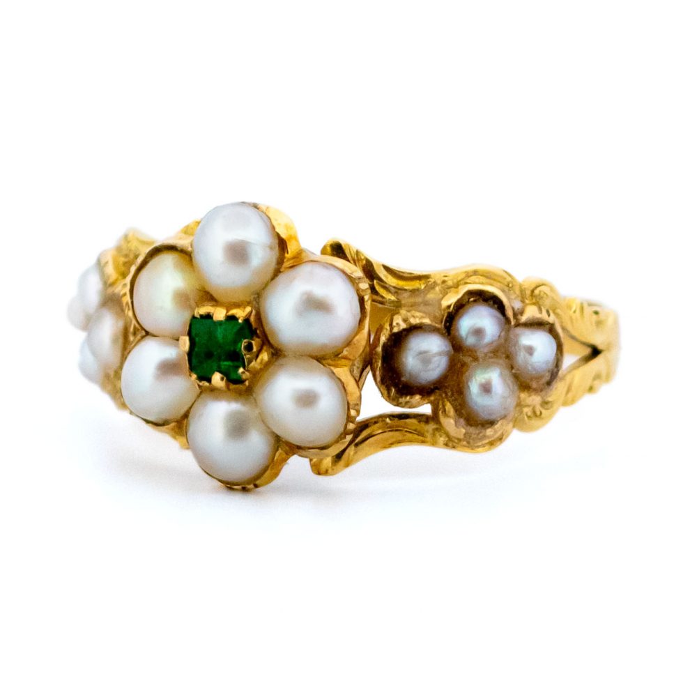 Antique Victorian Emerald and Pearl Cluster Ring