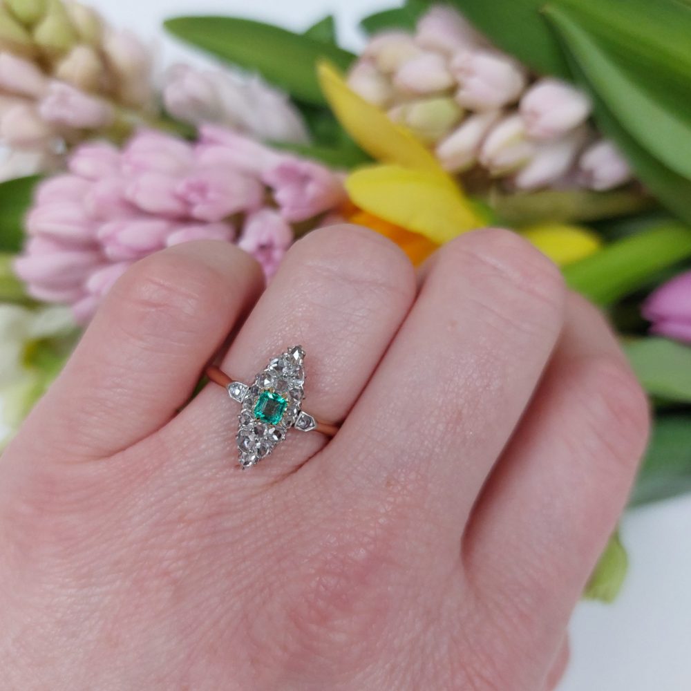 Antique Victorian Emerald and Rose Cut Diamond Ring