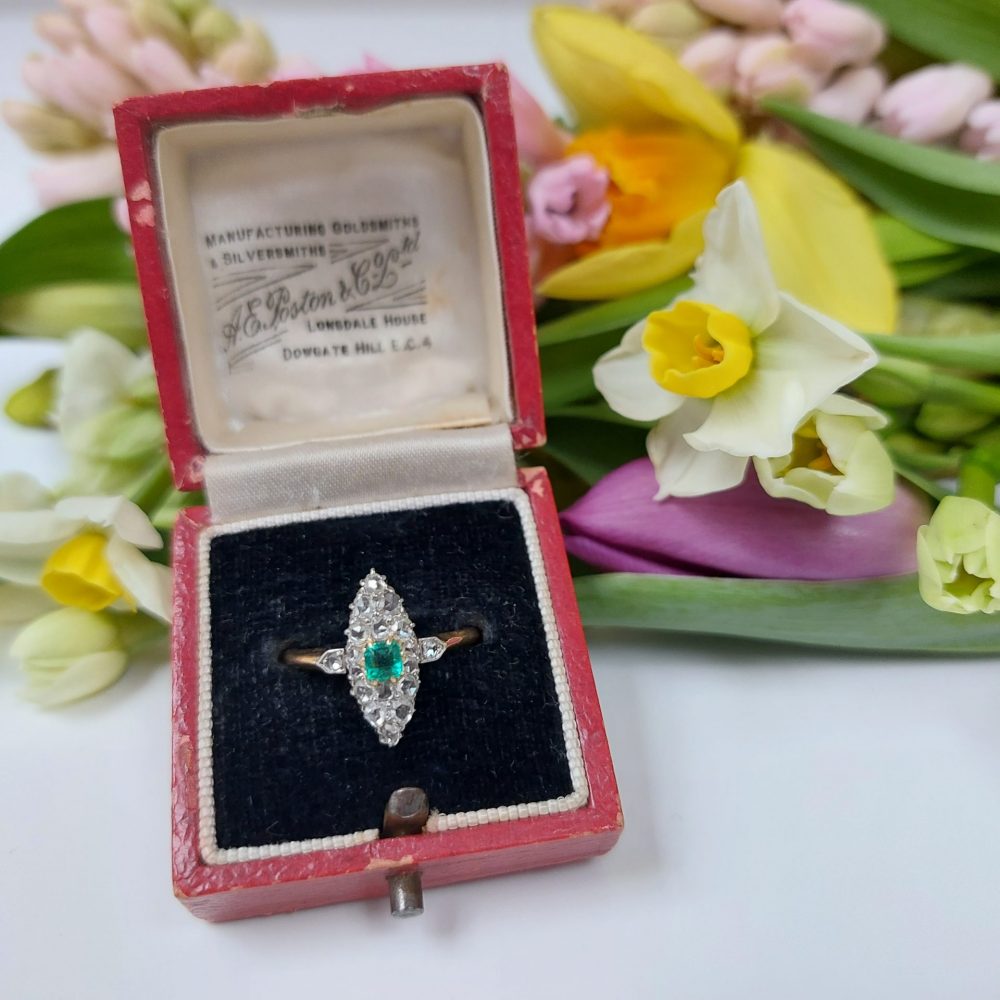 Antique Victorian Emerald and Rose Cut Diamond Ring