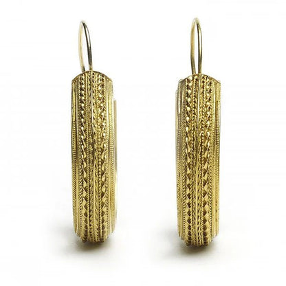 Antique Victorian Etruscan Revival 18ct Yellow Gold Hoop Earrings, Circa 1875