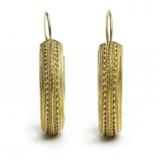 Antique Victorian Etruscan Revival 18ct Yellow Gold Hoop Earrings, Circa 1875