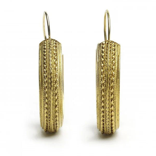 Antique Victorian Etruscan Revival 18ct Yellow Gold Hoop Earrings, Circa 1875