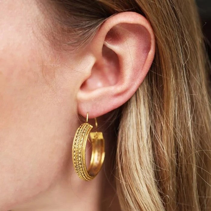 Antique Victorian Etruscan Revival 18ct Yellow Gold Hoop Earrings, Circa 1875