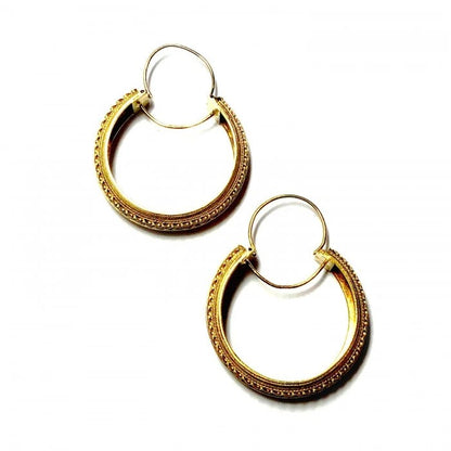 Antique Victorian Etruscan Revival 18ct Yellow Gold Hoop Earrings, Circa 1875
