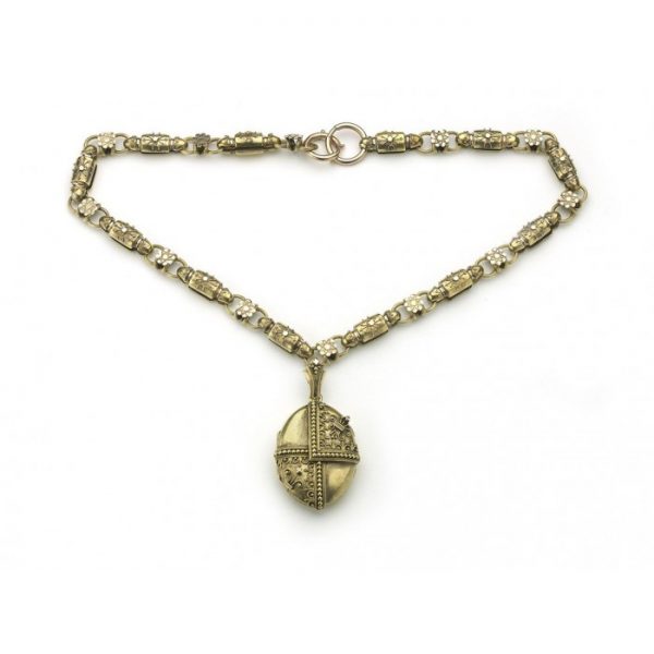 Antique Victorian Etruscan Revival Gold Necklace and Locket