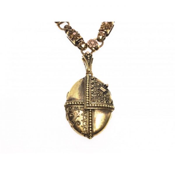 Antique Victorian Etruscan Revival Gold Necklace and Locket