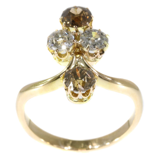 Antique Victorian Fancy Colour Old Brilliant Cut Diamond Ring
