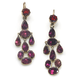 Antique Victorian Foiled Garnet Pendant Drop Earrings