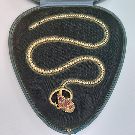 Antique Victorian Garnet 15ct Gold Snake Necklace