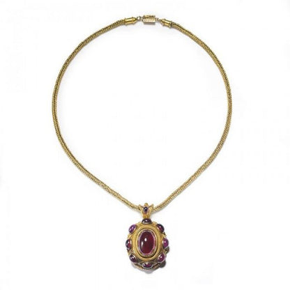 Antique Victorian Garnet Gold Pendant Necklace
