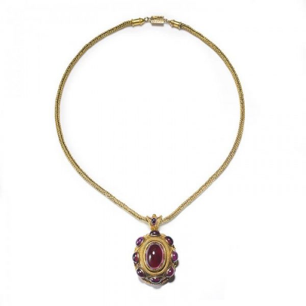 Antique Victorian Garnet Gold Pendant Necklace
