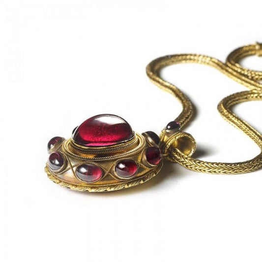 Antique Victorian Garnet Gold Pendant Necklace