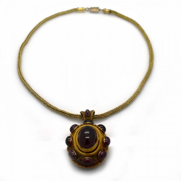 Antique Victorian Garnet Gold Pendant Necklace