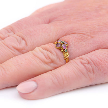 Antique Victorian Garnet and Emerald Cluster Ring in 15ct Gold