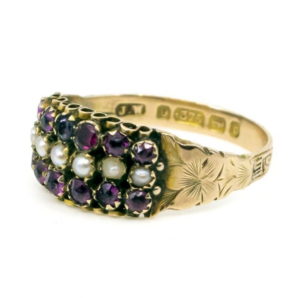 Antique Victorian Garnet and Pearl Gold Ring