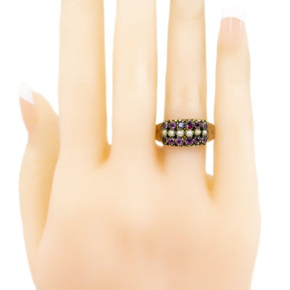 Antique Victorian Garnet and Pearl Gold Ring