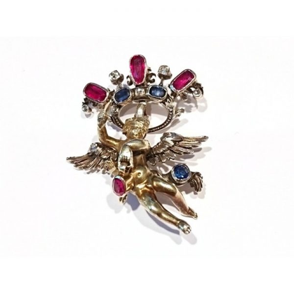 Antique Victorian Gem Set Cherub Pendant