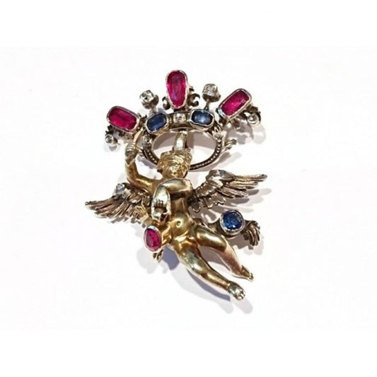 Antique Victorian Gem Set Cherub Pendant