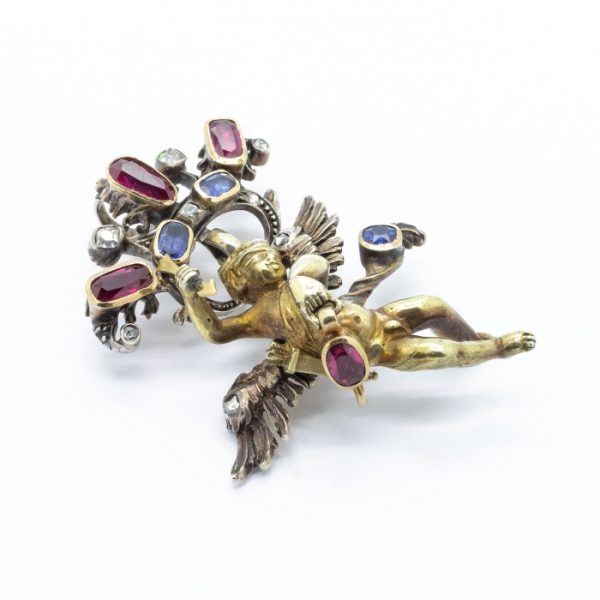 Antique Victorian Gem Set Cherub Pendant