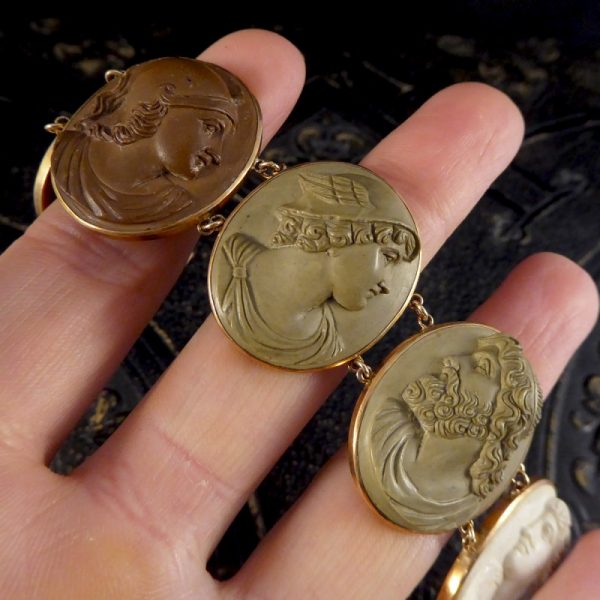 Antique Victorian Greek God and Goddess Lava Cameo Bracelet