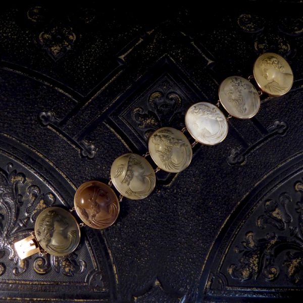 Antique Victorian Greek God and Goddess Lava Cameo Bracelet