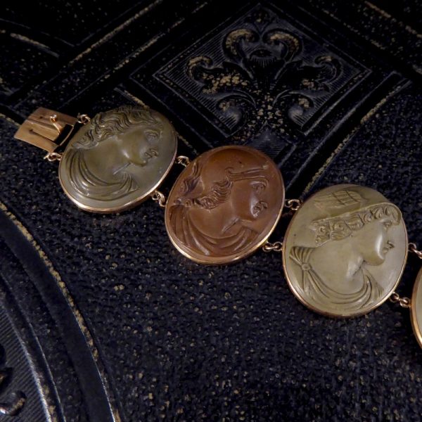 Antique Victorian Greek God and Goddess Lava Cameo Bracelet