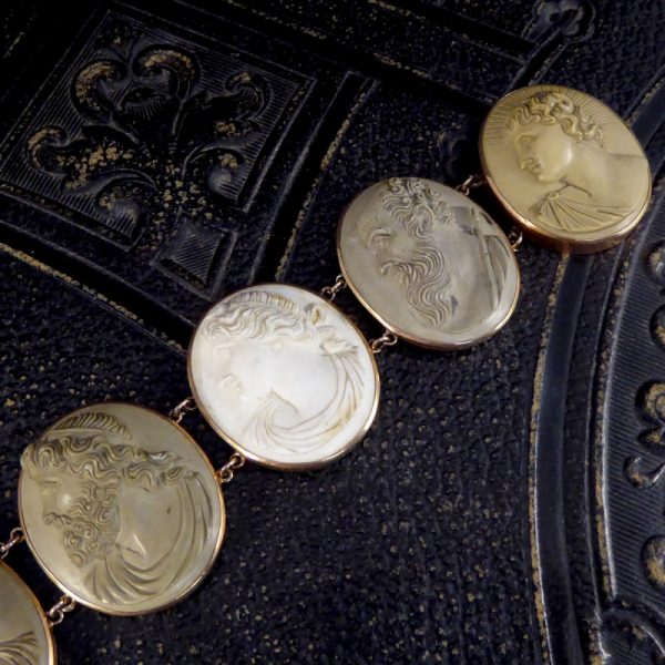 Antique Victorian Greek God and Goddess Lava Cameo Bracelet