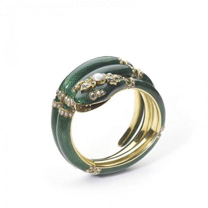 Antique Victorian Green Enamel Diamond Snake Bangle Bracelet