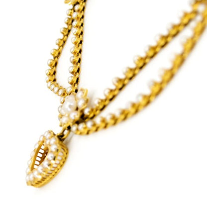Antique Victorian Heart and Swag Pearl Gold Necklace