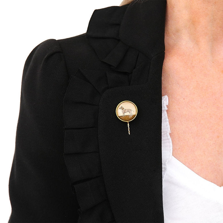 Antique Victorian Large Terrier Dog Essex Crystal 15ct Gold Stick Pin