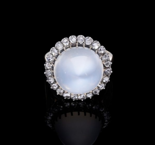 Antique Victorian Moonstone Diamond Cluster Ring